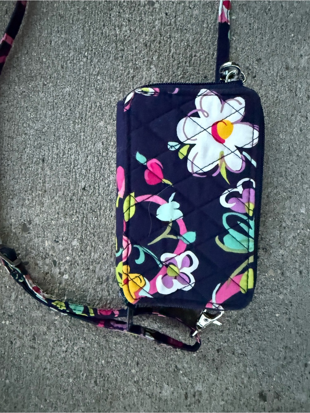 Vera Bradley - Quilted Floral Crossbody Wristlet - Navy with Bright Floral Print